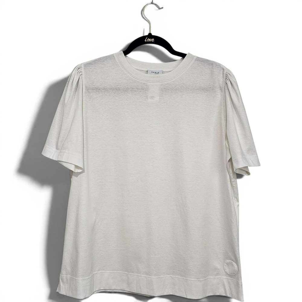 Akris Punto T-Shirt Womens 10 White Puff Sleeve Cotton Crew Neck Minimalist Tee